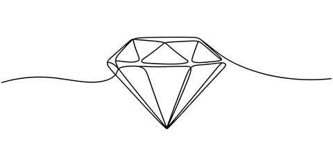 Continuous one line drawing of diamond. One line drawing illustration of diamond jewellery, Diamond one line drawing. Gem symbol continuous line illustration isolated on white background. © Sahor