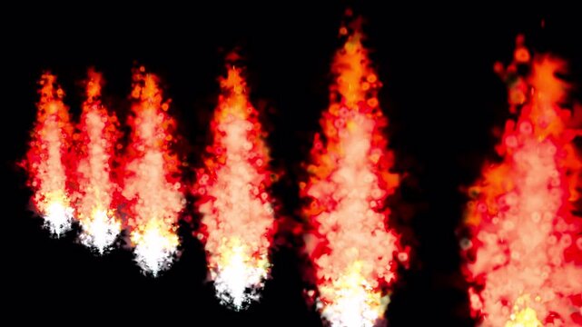 Five In Row Fire Flame Throwing To Up Cartoon Style On Transparent Background 