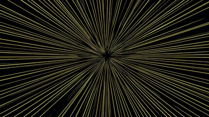 Obraz premium Abstract Yellow Light Streaks Radiating from Center on Black Background Creating Depth and Perspective Visual Effect