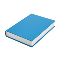 Closed blue book with a blank cover lying flat at an angle ready for custom branding isolated on transparent background