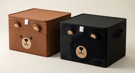 Plush Fabric Animal Storage Bins with Cute Bear Faces and Ears