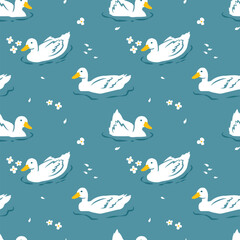 Obraz premium Duck Garden Teal Blue Pattern