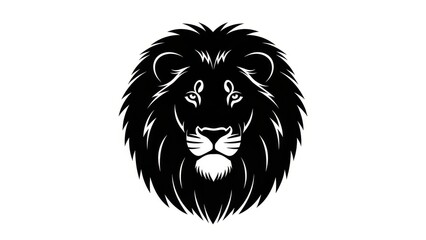 Obraz premium Majestic Lion Head Silhouette, Fierce Animal Portrait, King of Jungle, Black and White Icon