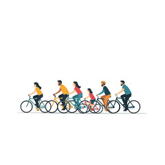 Obraz premium Family Cycling Together on White Background