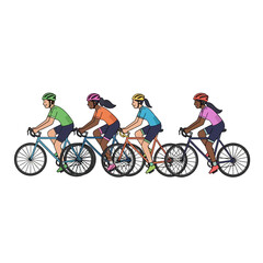 Fototapeta premium Diverse group of cyclists riding bicycles together