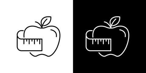 Fototapeta premium Healthy eating and weight loss diet plan illustration with apple and measuring tape icons