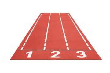 Running track showing starting lines and numbers 1, 2, 3 illustrating concepts of competition, sport, and progress on transparent background