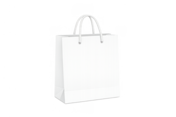 White blank paper shopping bag for retail goods. Empty packaging for brand design. Isolated on transparent background