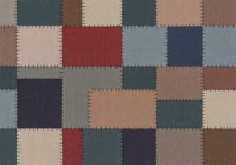 Fototapeta premium Detailed background texture showcasing a multicolored textile design created from many different stitched fabric squares and rough seams ,colorful ,blend ,quilting