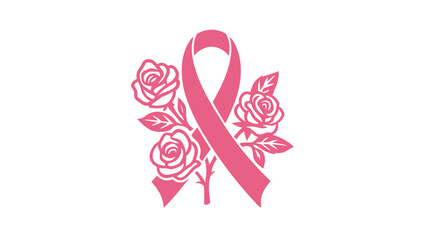 A pink ribbon with roses symbolizing breast cancer awareness and support