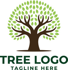 Obraz premium Tree logo design, green leaves, brown trunk, nature branding, eco-friendly symbol, growth concept, environmental identity, circular foliage, organic business, professional