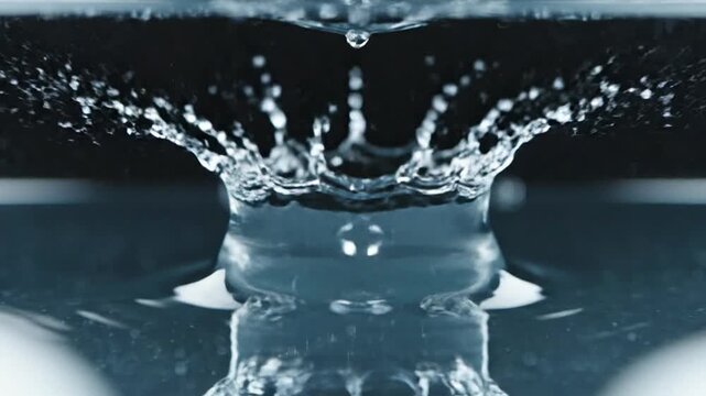 Water Droplets Falling into Liquid Surface.