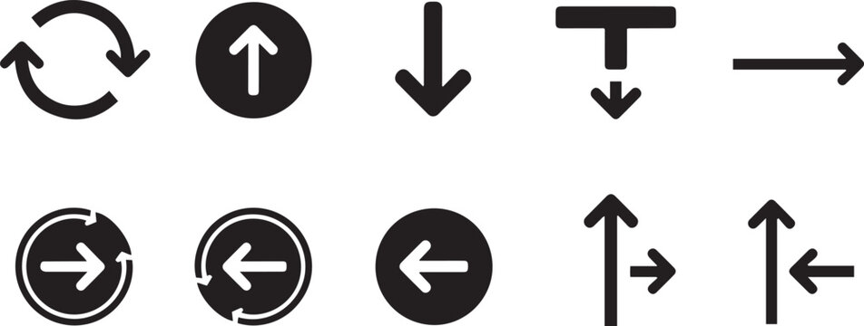 Minimalist black vector arrow icons set for navigation, interface design, and direction signs.