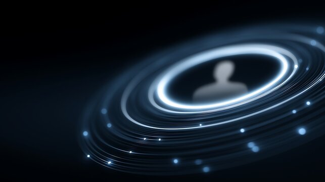 AI Powered Recruitment Concept with Digital Resumes Orbiting Human Silhouette
