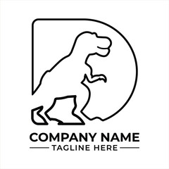Dinosaur logo with letter d and t-rex silhouette in minimalist line art style © EnfinityElite