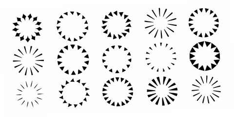 A series of circular patterns composed of radiating and fragmented elements