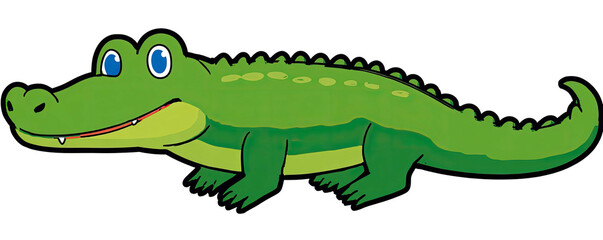 Naklejka premium A cartoon depiction of a green reptile with a long body and smiling, blue-eyed expression