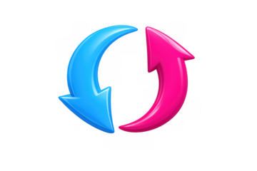 Refreshing data flow with 3d glossy blue and pink circular arrows symbolizing update, exchange, and process