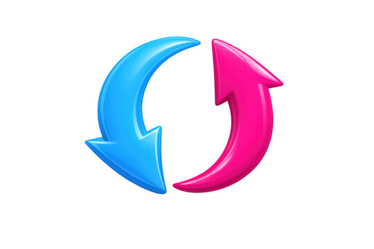 Refreshing data flow with 3d glossy blue and pink circular arrows symbolizing update, exchange, and process - Powered by Adobe