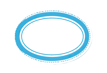 A stylized oval frame with a light blue inner and outer outline on a black background
