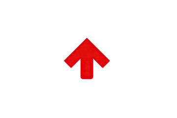 Bold red arrow, pointing upwards, on a stark black background. Simple, concise, direct graphic