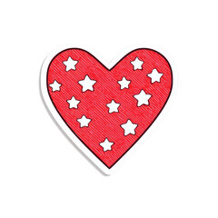 A red heart adorned with white stars, outlined in white, on a black background