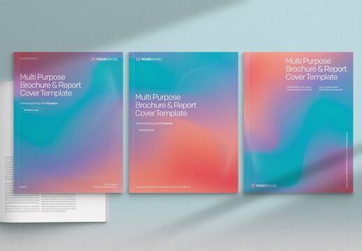 Brochure & Report Cover Template Set with Abstract Blue Peach Hues & Modern Creative Vector Texture