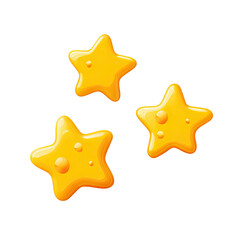Isolated cartoon stars in shades of yellow, with glossy finish and slight bubbles against black