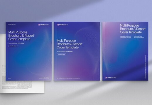 Brochure & Report Cover Template Set with Abstract Blue Purple Hues & Modern Creative Vector Texture