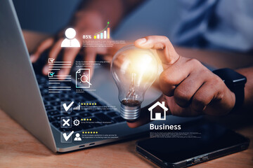 abstract, background, brain, bulb, business, business brainstorming, business technology concept,...