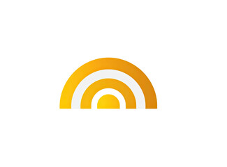 A semi-circular design with layered arches of orange, white, and a hint of yellow