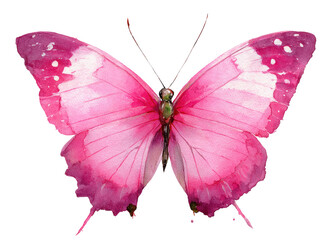 Obraz premium Watercolor depiction of a vibrant pink butterfly with detailed wings and delicate antenna