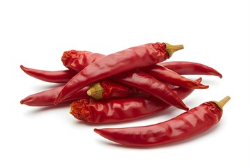 Group of Dried Red Chili Peppers Isolated on White Background