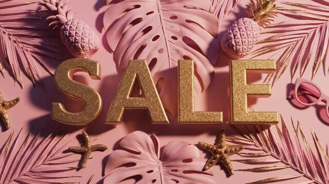 Cinematic slow motion footage of a creative end of summer clearance sale concept featuring soft pastel pink aesthetic background for promotional marketing advertisement display