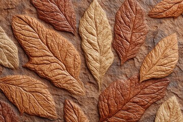 Embossed Brown and Gold Leaf Pattern Texture