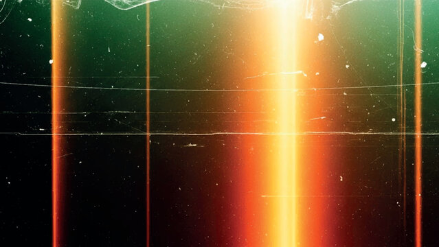 Vintage film burn style background with vertical orange light leaks and grain
