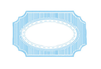 A light blue and white decorative label on a black background, with an oval inset