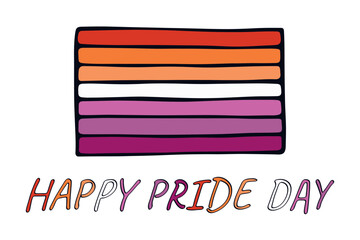 Colorful Lesbian pride flag Happy pride day LGBTQ community Pride Month Vector hand drawn doodle for posters, stickers, logo, cards