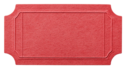 A blank, vibrant red ticket, with a decorative border, set against a black background