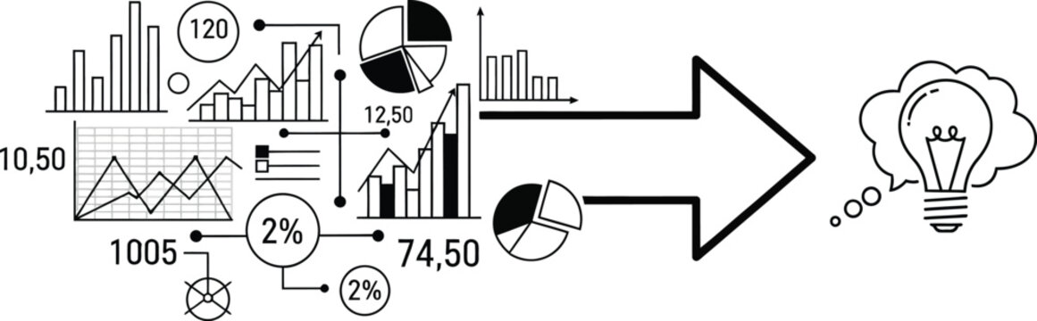 data analysis process visuals graphical charts and idea generation illustration
