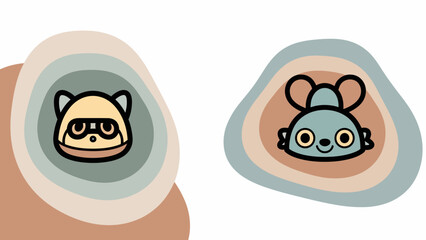 Obraz premium Cartoon Animal Faces in Circles.