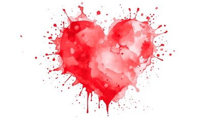 A vibrant red heart made of watercolor paint splatters on a white background