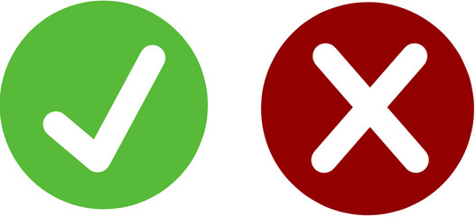 Yes and no symbols with checkmark inside green circle and cross inside red circle. Clear approval and rejection concept. Simple decision indicator design. © AYLA