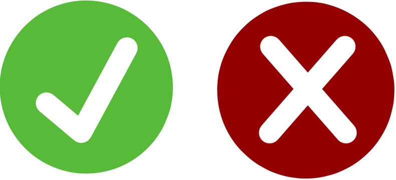 Yes and no symbols with checkmark inside green circle and cross inside red circle. Clear approval and rejection concept. Simple decision indicator design.