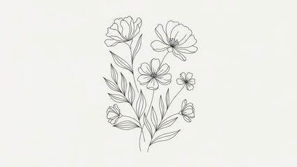 Delicate Hand-Drawn Floral Illustration with Leaves