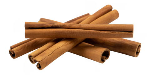 Pile of cinnamon sticks brown isolated on a transparent background