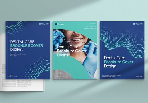 Brochure Cover Template & Front Page Design, for Blue Dental Dentist Medical Report Cover Layouts