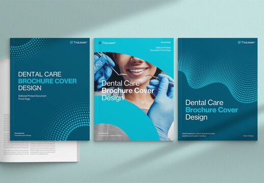 Brochure Cover Template & Front Page Design, for Blue Dental Dentist Medical Report Cover Layouts