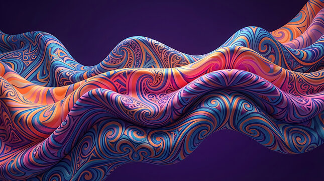 Ornamental flowing abstract surface with intricate patterns surrealism inspired vibrant digital art waves luxury texture modern creative background - Powered by Adobe