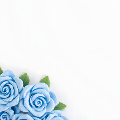 Elegant Light Blue Roses Corner Frame on White